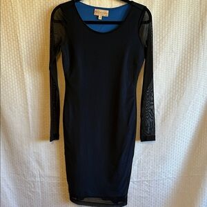 #871 Philosophy Black Long-Sleeve Mesh-Inset Sheath Dress
